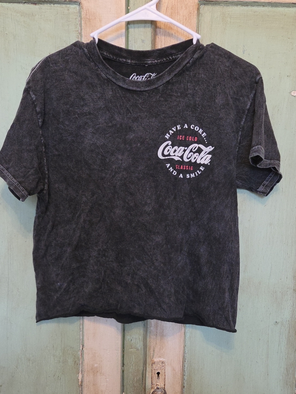 Coca Cola Black Washed Short Sleeve  Tee with White Logo